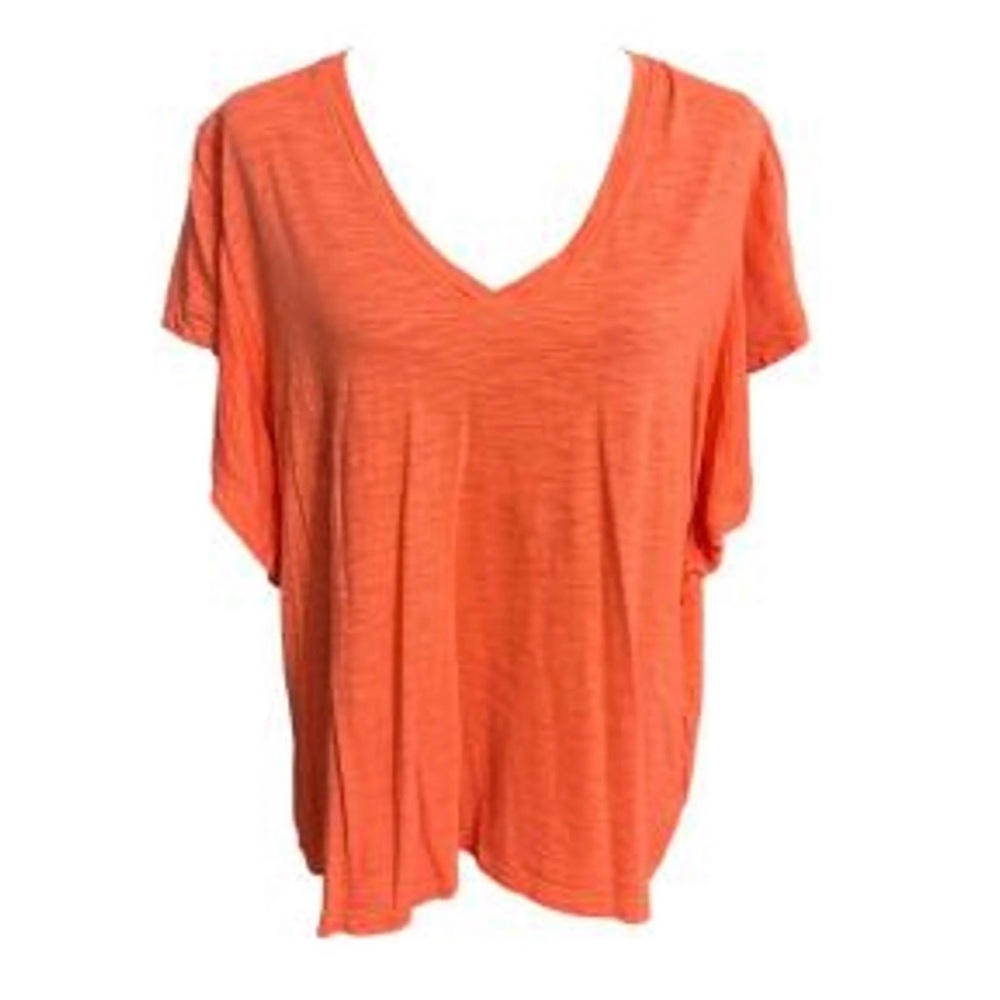 Chicos Orange Slub Knit Ruffle Flutter Sleeve‎ V-Neck Tee Top Size 3 XL Womens